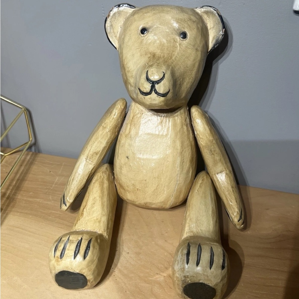 Vintage Wooden Hand Carved Teddy Bear Whimsical Animal Cabin Decor Woodland Folk - Picture 5 of 10